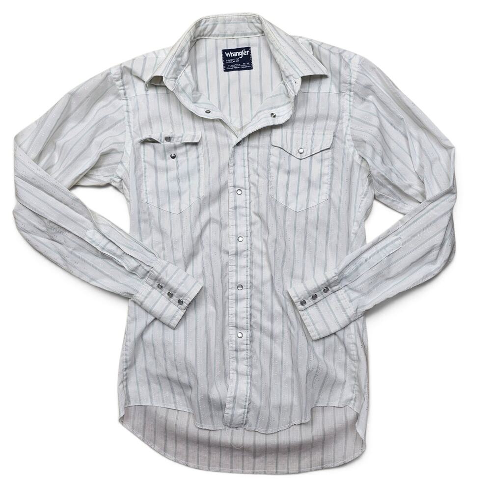 WRANGLER Western Pearl Snap Shirt Men's S VTG 80s Cowboy Cut Striped Ranchwear